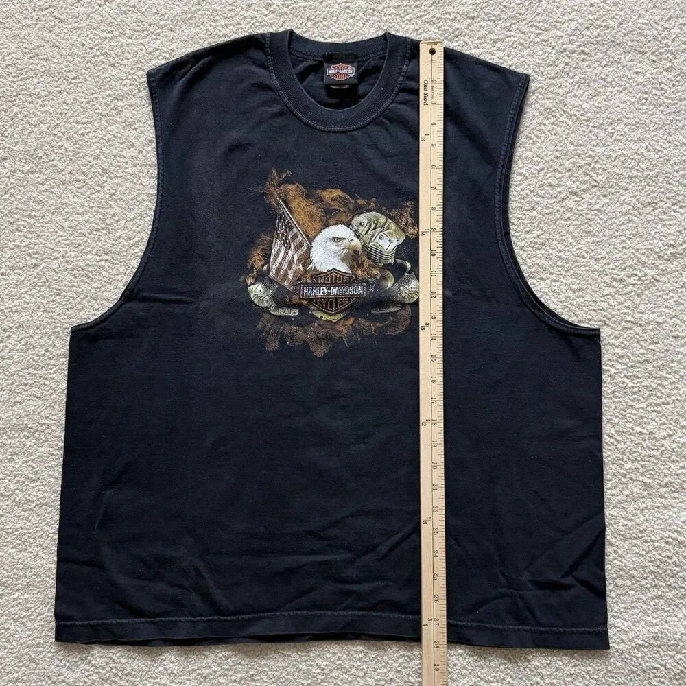 Harley-Davidson Mens Size 2XL T-Shirt Black Sleeveless Eagle Engine Motorcycle - Picture 7 of 12
